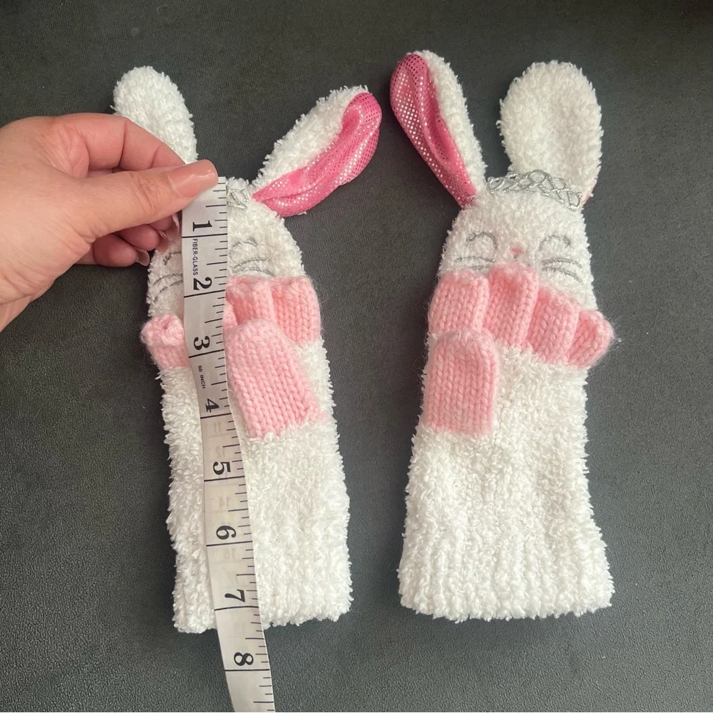 Toddler Girl’s Bunny White Fingerless Warm Mittens Gloves Size Small 4/5